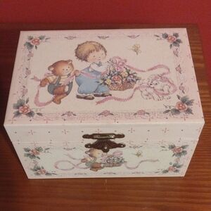 Vintage Style Decorative Music Box with Child and Bear Design Ballerina